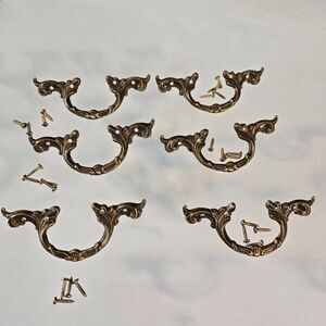 6 Vintage Brass Drawer Handle Pulls French Provincial Cabinet Hardware